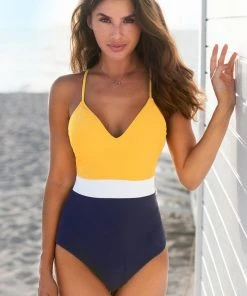 CUPSHE One Pieces Colorblock V-Neck One Piece Swimsuit