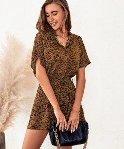 CUPSHE Naeva Tie Waist Short Sleeves Jumpsuit Short Dresses