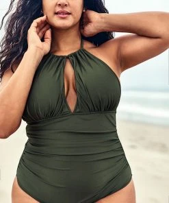 CUPSHE Olive Halter Plus Size One Piece Swimsuit