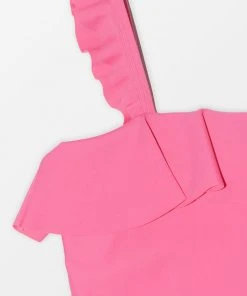 CUPSHE Girls' Joyful Retro Solid Ruffled Pink One Piece Swimsuit