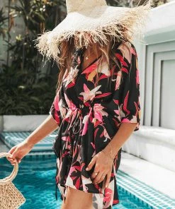 CUPSHE Sloane Tropical Print Lace Trims Short Cover Up