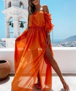 CUPSHE Dresses Mckinley Half Sleeves Elastic Waist Ruffle A-Shape Dress