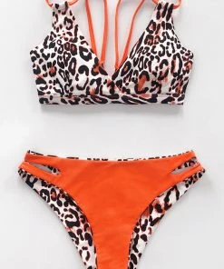 CUPSHE Orange Trim Leopard Print Strappy Bikini