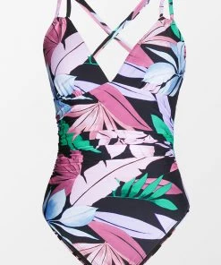 CUPSHE One Pieces Tropicool Leaf Double Strap Side Shirred One Piece Swimsuit