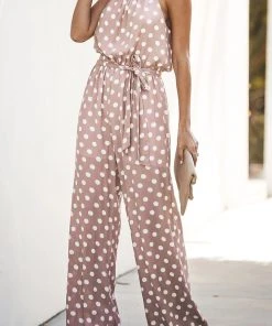 CUPSHE Kimora Sleeveless Ruching Tie Polka Dot Jumpsuit Accs & Clothing