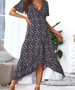 CUPSHE Ariyah V-neck Short Sleeve Ruffle Maxi A-shape Dress Dresses