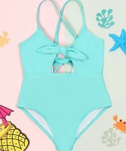 CUPSHE Portofino Escape Bunny Tie Front One Piece Swimsuit For Girls One Pieces