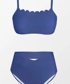 CUPSHE Santorini Solid Scalloped High Waist Tummy Control Plus Size Set