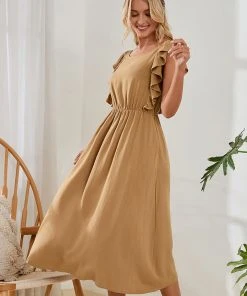 CUPSHE Dresses Karen Round Neck Fitted Waisted Ruffled Dress