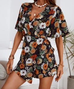 CUPSHE Agatha Lace Up Wrap Floral Jumpsuit Accs & Clothing
