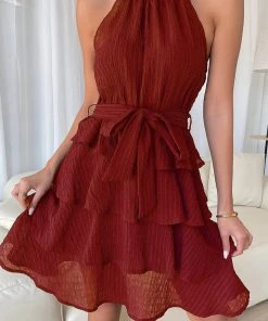 CUPSHE Armani Sleeveless Fitted Waisted Ruffle A-Shape Dress Dresses