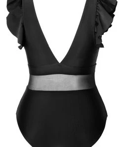 CUPSHE Black Ruffle Plunge V Neck Plus Size One Piece Swimsuit