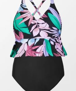 CUPSHE Swimwear UP TO 70% OFF Tropicool Leaf Peplum Tankini Classic Tummy Control Plus Size Set