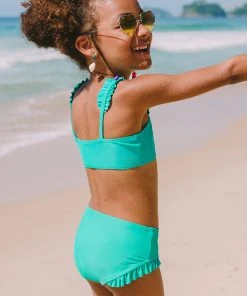 CUPSHE Girls’ Ruffled Strap Bandeau And Ruffled Hipster Set