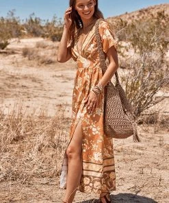 CUPSHE Dresses Wendy Ruching Flared Sleeve Plunge Dress