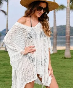 CUPSHE Summer Dresses 2022 Grace Bay White Tassel Pull Over Cover Up