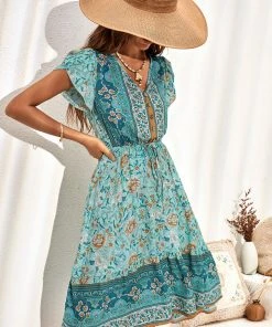 CUPSHE Gertie V-neck Bubble Sleeve A-Shape Dress