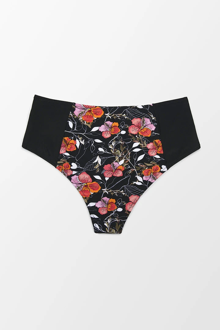 CUPSHE Black Floral High Waisted Plus Size Bikini Bottom