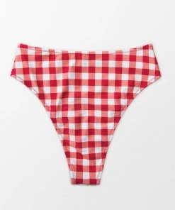 CUPSHE Catalina Red Gingham High Waisted Bikini Bottom Swimwear UP TO 70% OFF