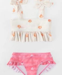 CUPSHE Girls’ Cute Shell Ruffled Hem Bralette And Hipster Bikini Set