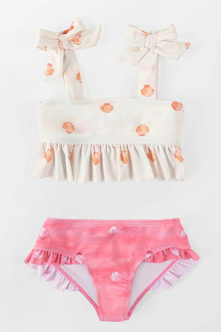 CUPSHE Girls’ Cute Shell Ruffled Hem Bralette And Hipster Bikini Set