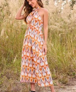 CUPSHE Dresses Kayleigh Geometric Print Cross Halter Dress