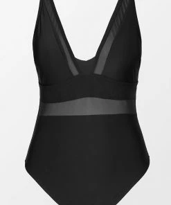 CUPSHE Swimwear BOGO 40% OFF Omniscient Solid Mesh Panel Tummy Control Black Plus Size One Piece