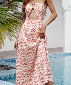 CUPSHE Gracie Halter Neck O-ring Stripe Off-shoulder Dress Dresses