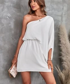 CUPSHE Coralie One-shoulder Elastic Waist Short Dress Dresses