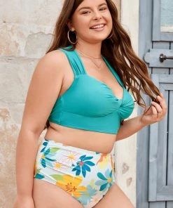 CUPSHE Arizona Road Trip Twist Front And Side Shirred High Waist Plus Size Bikini Set