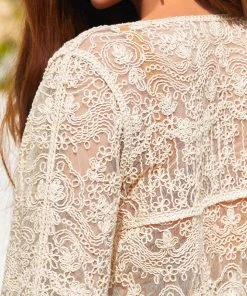 CUPSHE Cover Ups Maci Embroidery Button Front Kimono