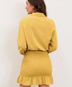 CUPSHE Ivory Coast Shirt Collar Smocking Short Bodycon Dress