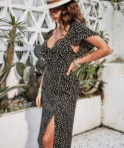 CUPSHE Dresses Thalia Diamond Collar Short Sleeve Maxi Dress