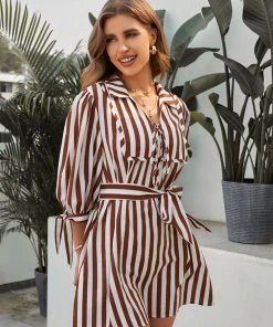 CUPSHE Chantal Shirt Collar Stripe Short Shift Dress Dresses