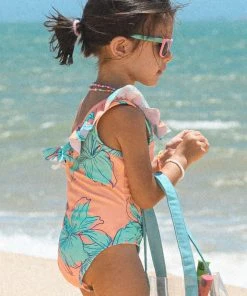 CUPSHE One Pieces Girls’ Blooming Flowers Ruffle One Shoulder One Piece Swimsuit