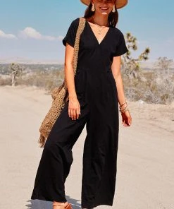 CUPSHE Wide Leg V-neck Jumpsuit Accs & Clothing