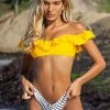 CUPSHE Swimwear UP TO 70% OFF Yellow And Striped Ruffle Cold Shoulder Bikini