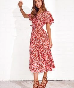 CUPSHE Dresses Gracie V-neck Lace Up Tea Length Wrap Dress