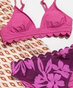 CUPSHE Scalloped 3 Piece Swimsuit Sarong Set