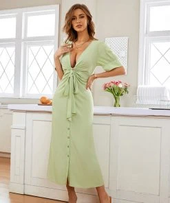 CUPSHE Devorah Plunge Ruching Mid Length Dress Dresses