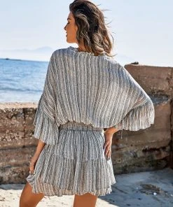 CUPSHE Dresses Hermine V-neck Elastic Waist Stripe A-Shape Dress