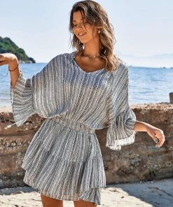 CUPSHE Dresses Hermine V-neck Elastic Waist Stripe A-Shape Dress