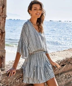 CUPSHE Dresses Hermine V-neck Elastic Waist Stripe A-Shape Dress