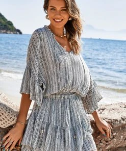 CUPSHE Dresses Hermine V-neck Elastic Waist Stripe A-Shape Dress