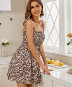 CUPSHE Halina Strap Smocking Short A-Shape Dress Dresses