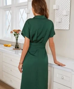 CUPSHE Zita Shirt Collar Ruching Fitted Waisted Dress Dresses