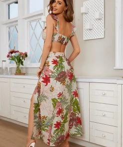 CUPSHE Summer Dresses 2022 Hettie Plunge Ruffle Maxi Open Front Coverup Set