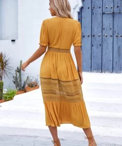 CUPSHE Malvina Plunge Bubble Sleeve Cut Out A-Shape Dress Dresses