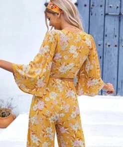 CUPSHE Blake Plunge Bell Sleeve Elastic Waist Coverup Set Cover Ups