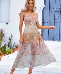 CUPSHE Malvina Plunge Backless Lace Up A-Shape Dress